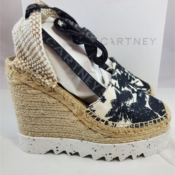 NEW$770 Stella McCartney Gaia Embroider Platform Wedge Espadrille Sandals Sz 39 - Picture 5 of 16